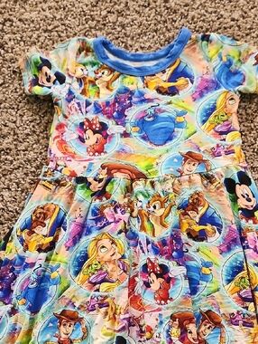 Luxe Rainbow Disney Character Short-Sleeve Dress - Blue Trim